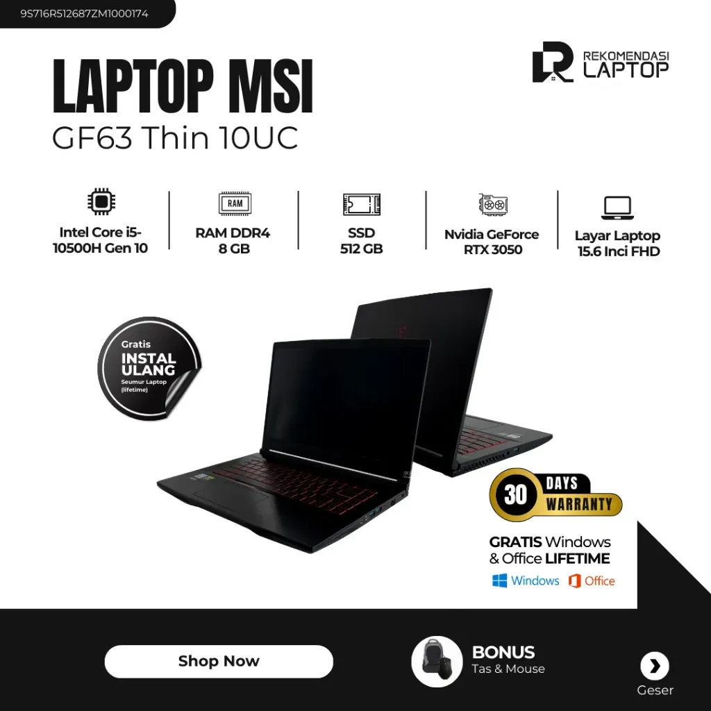 [9S716R512687ZM1000174] MSI GF63 Thin 10UC